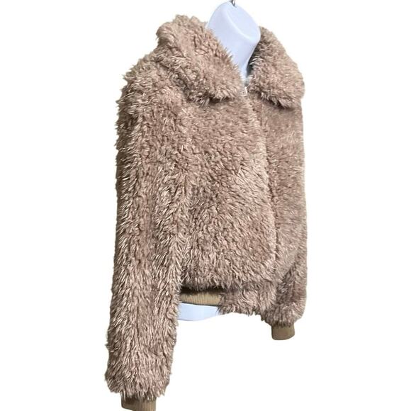 Princess Polly Teddy Cropped Jacket Lined Size 8 Faux Fur Tan Ski Contemporary - Picture 3 of 9